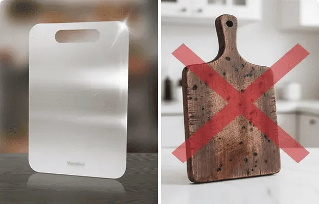 Traditional wooden cutting boards can become worn, cracked, and difficult to clean over time — trapping residue and unpleasant odors inside tiny surface cuts. The new stainless steel cutting board offers a cleaner, more modern alternative for everyday kitchen use. Designed with a smooth, non-porous surface, it’s easier to wash, more durable, and helps reduce odor buildup after preparing meat, vegetables, and other foods. ✔ Stainless steel cutting board ✔ Easy to clean cutting board ✔ Hygienic cutting board for kitchen ✔ Modern cutting board alternative ✔ Durable kitchen cutting board